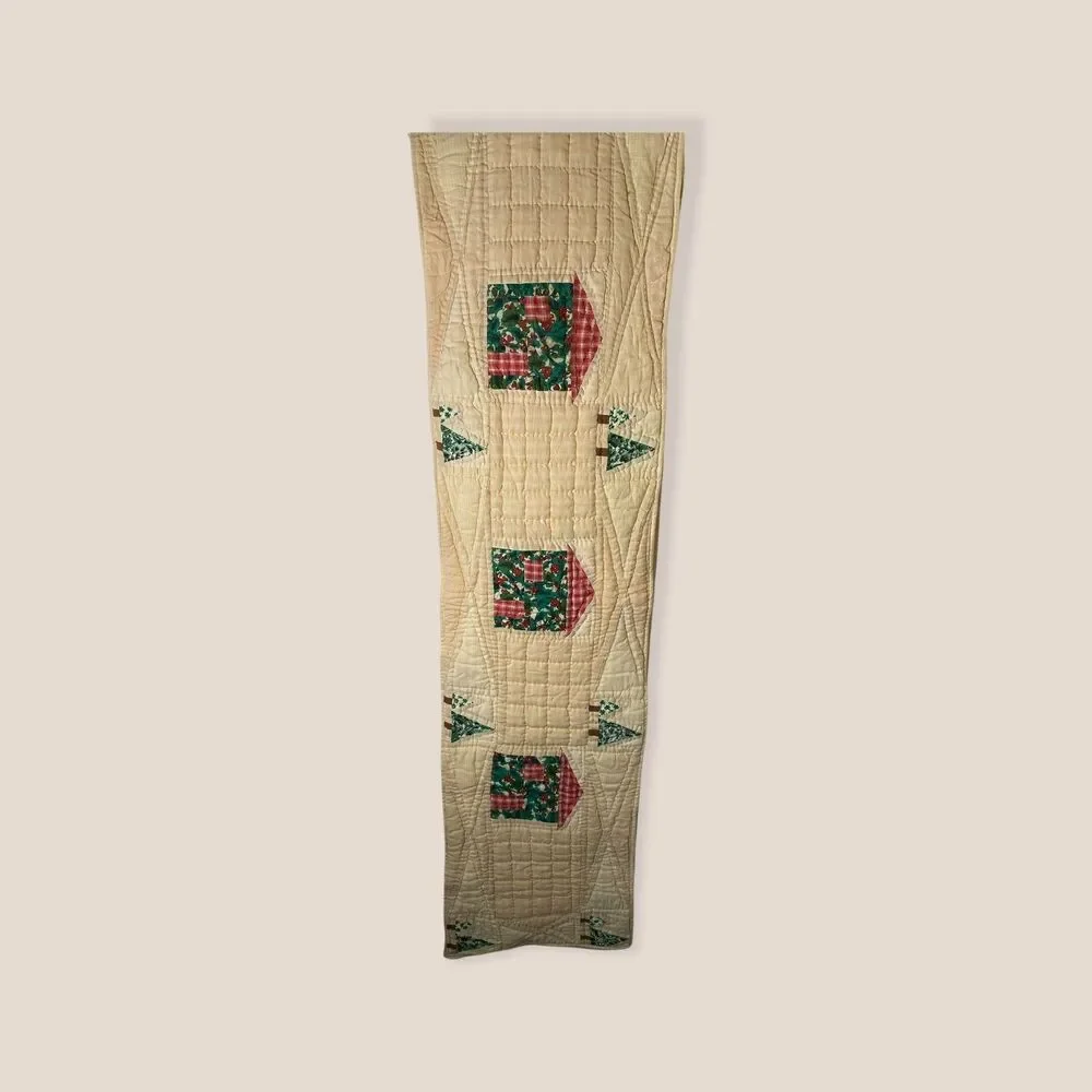 Unbranded Subtle Quilted Beige Christmas Motif Table Runner 58' long